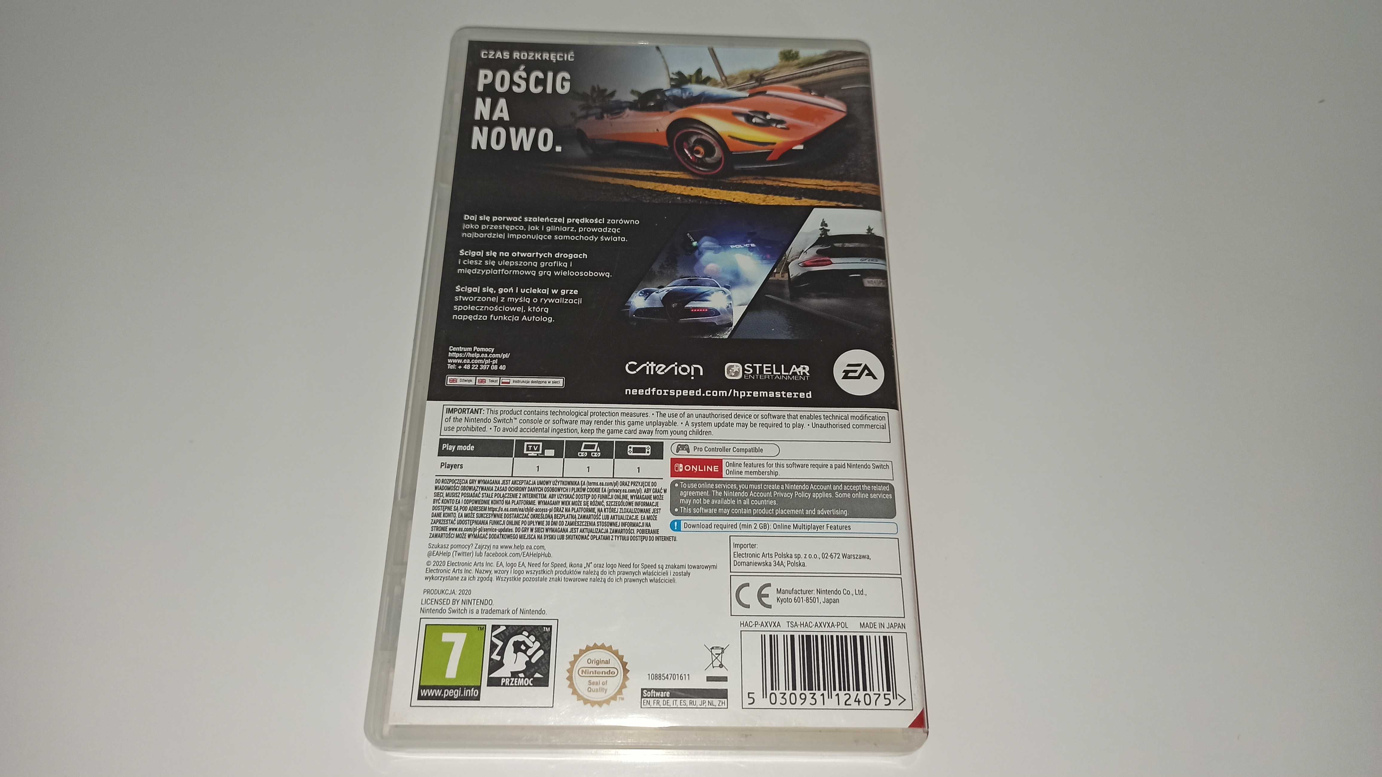 nintendo switch NEED FOR SPEED HOT PURSUIT REMASTERED na kartdridż hit