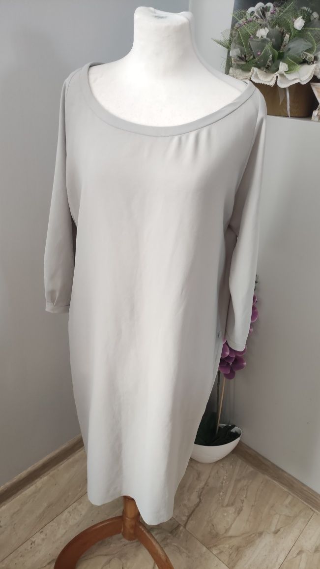 Elegancka wizytowa sukienka luźna gładka L XL
