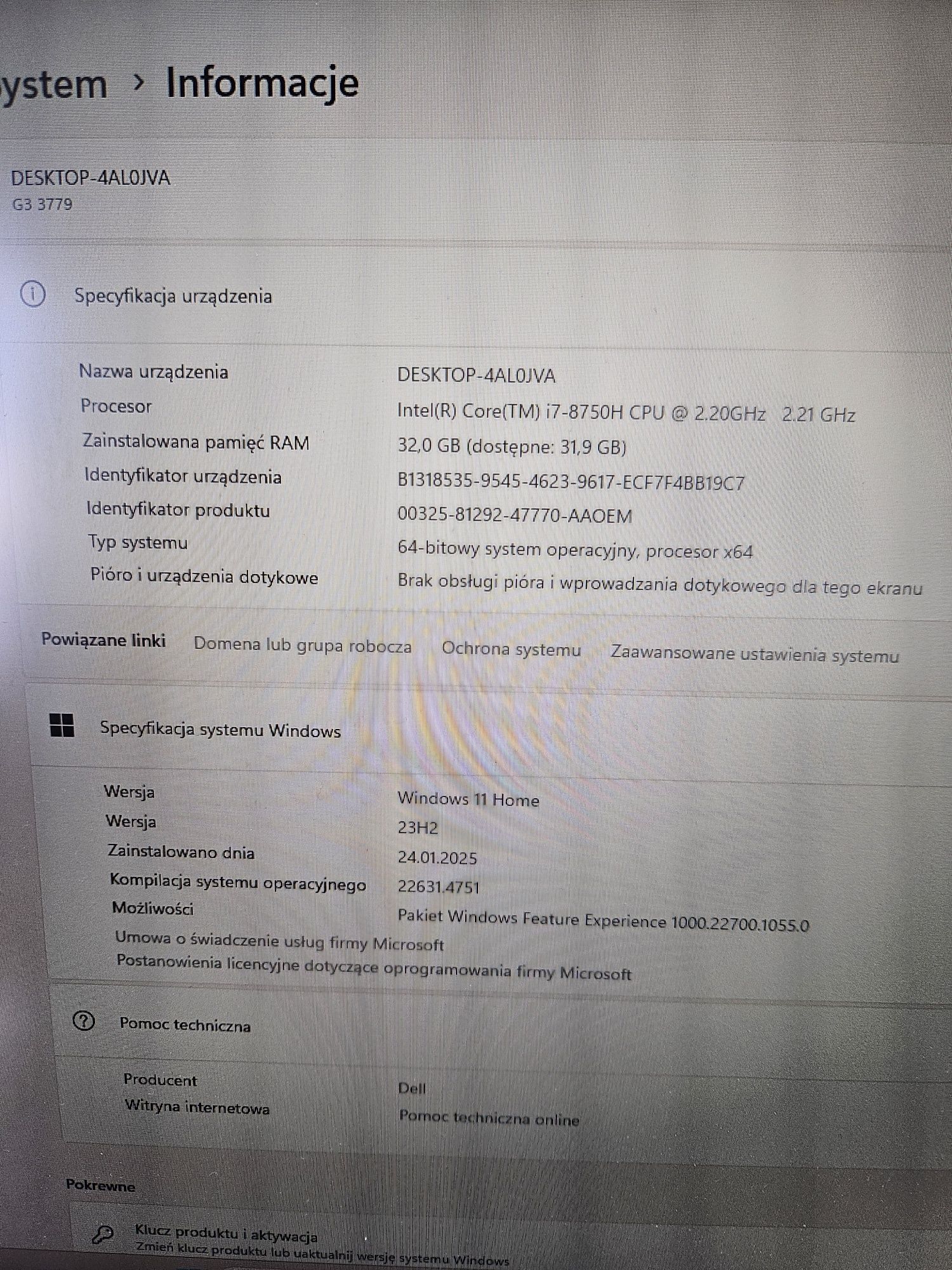 Laptop gamingowy Dell G3 i7 / 32 GB RAM / GTX 1060 /256GB SSD+2TB HDD