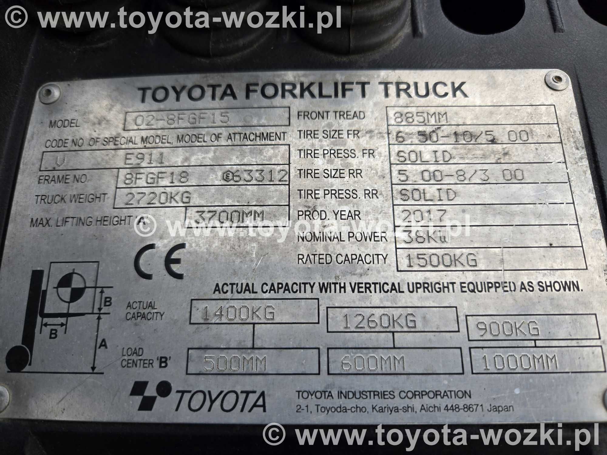 Wózek widłowy TOYOTA 8FGF15 jak nowy, TOYOTA 8FG15 widlak Linde