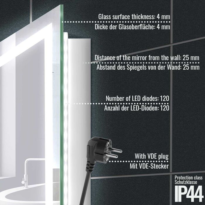 Nowe lustro łazienkowe / lusterko ścienne / szkło / LED / IP44  !K321!