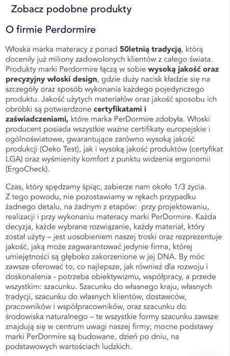 PERDORMIRE obustronny 180x200 Materac H4/H5