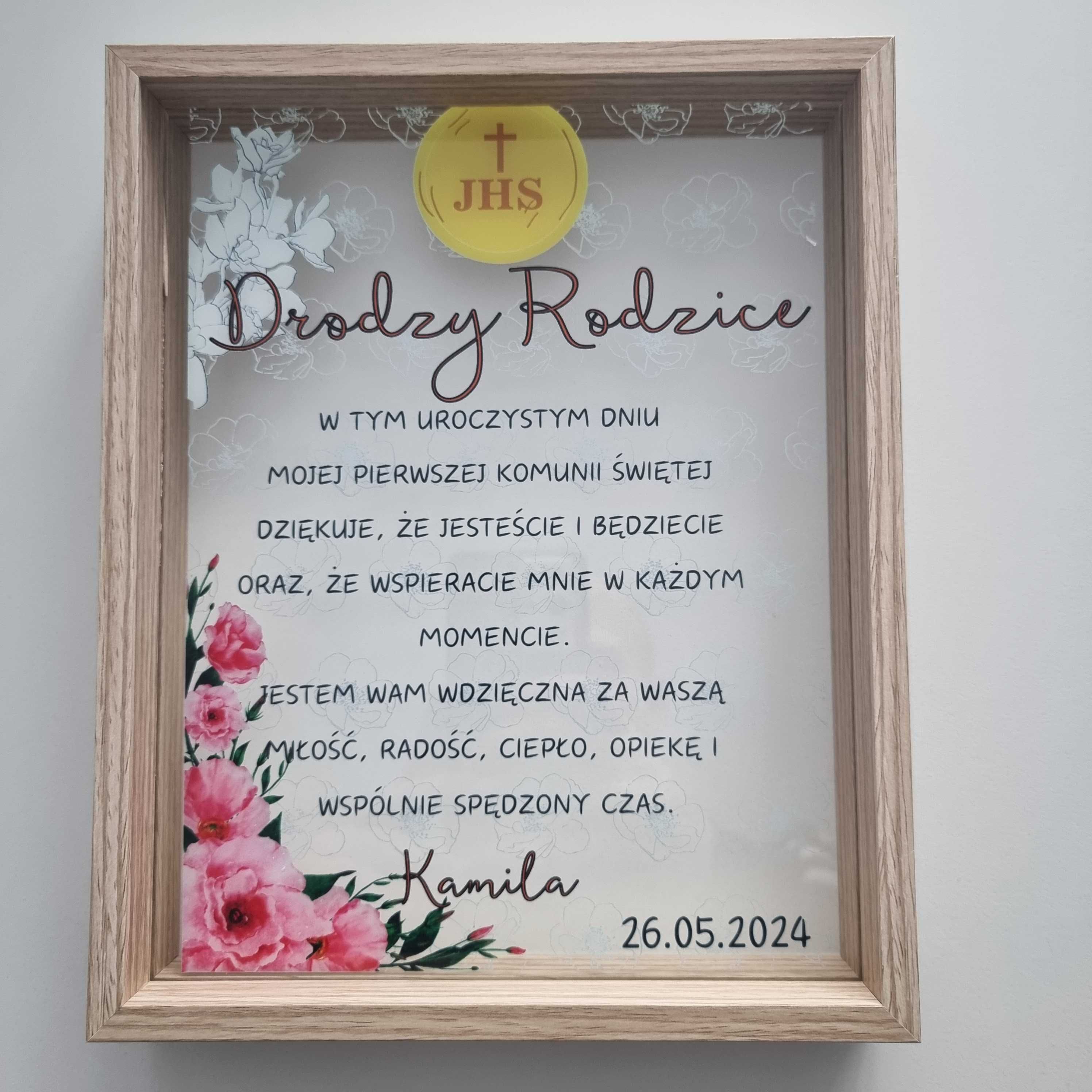 Ramka Personalizowana - Podziękowania DLA rodziców lub Chrzestnych