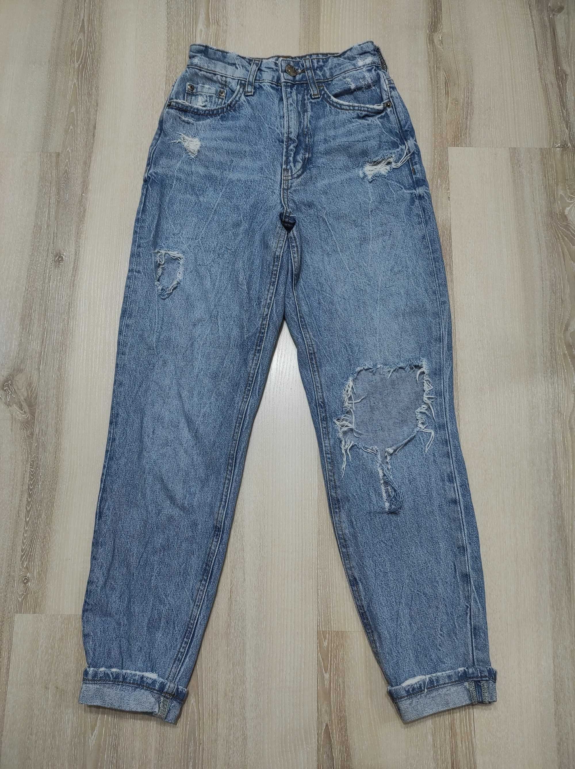 Плотные рваные джинсы Мом, джинсы-бананы River Island XXS-XS