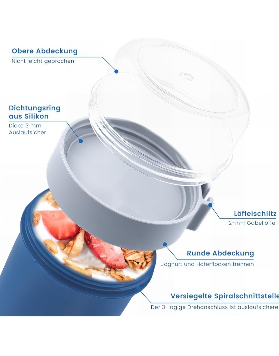 Bugucat Kubek na musli to Go 760 ml + 230 ml, praktyczny kubek na lunc