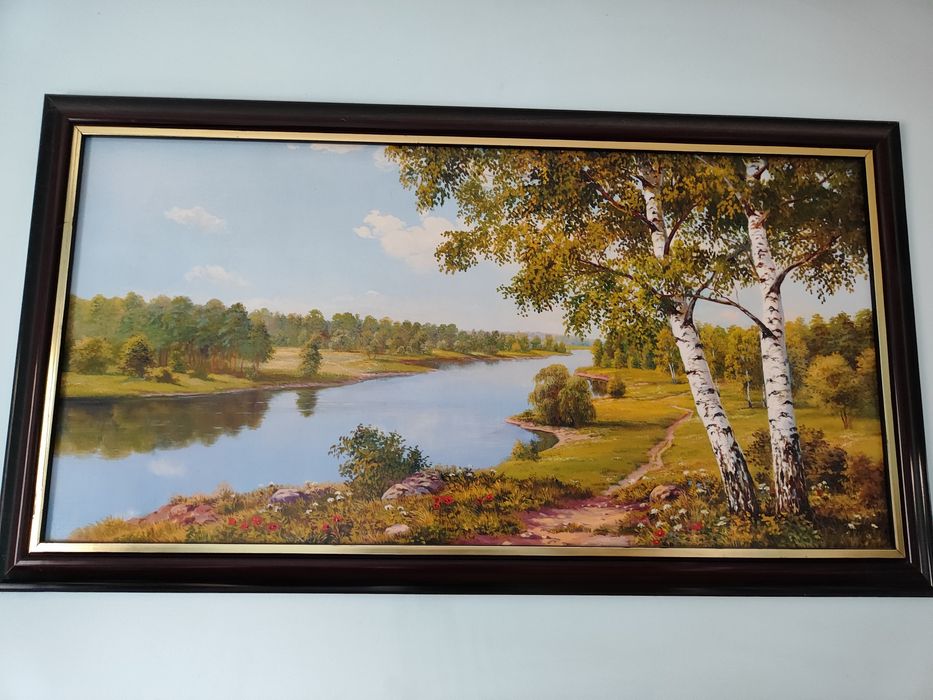 Гобеленовая картина в раме "Река в лесу" (60 x 120 см)