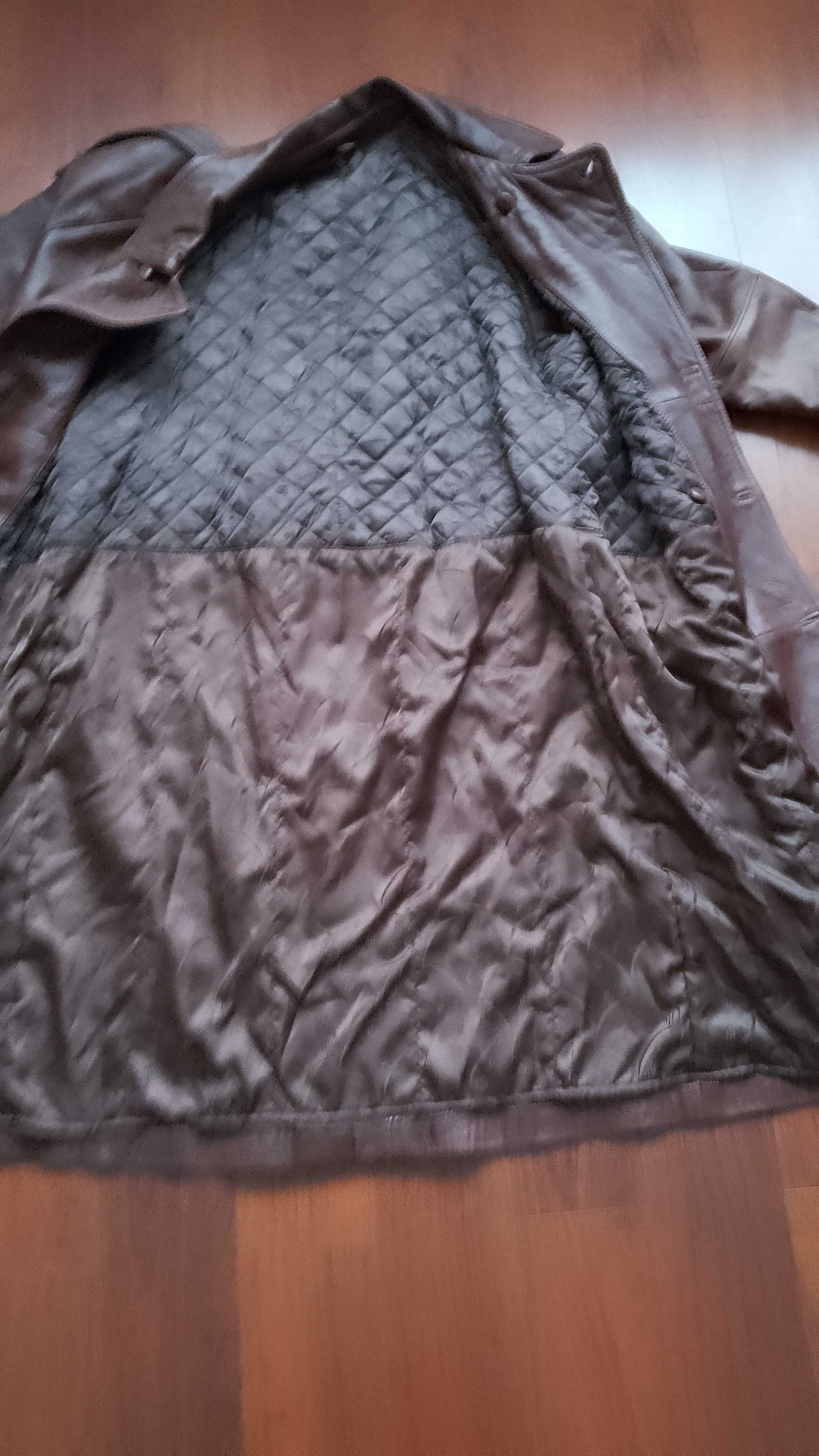 płaszcz skórzany damski 42 vintage długi brązowy zimowy