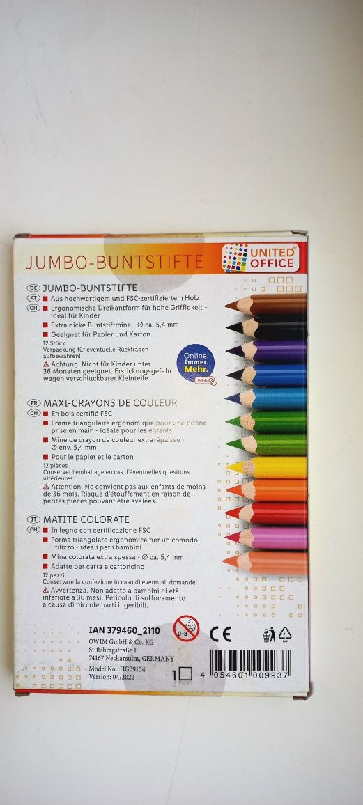 Олівці кольорові Карандаши JUMBO BUNTSTIFTE 12X