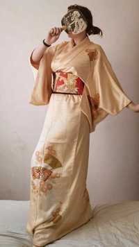 jedwabne złote kimono awase