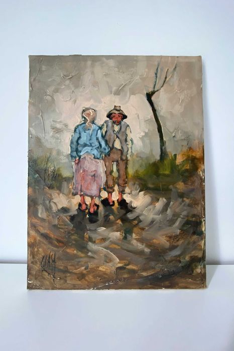 Obraz olejny sygnowany włoski | „Spacer we dwoje”, lata 70.–80. XX w.