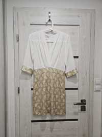 używana sukienka biało-złota Sabrina marki SUGARFREE r.XS