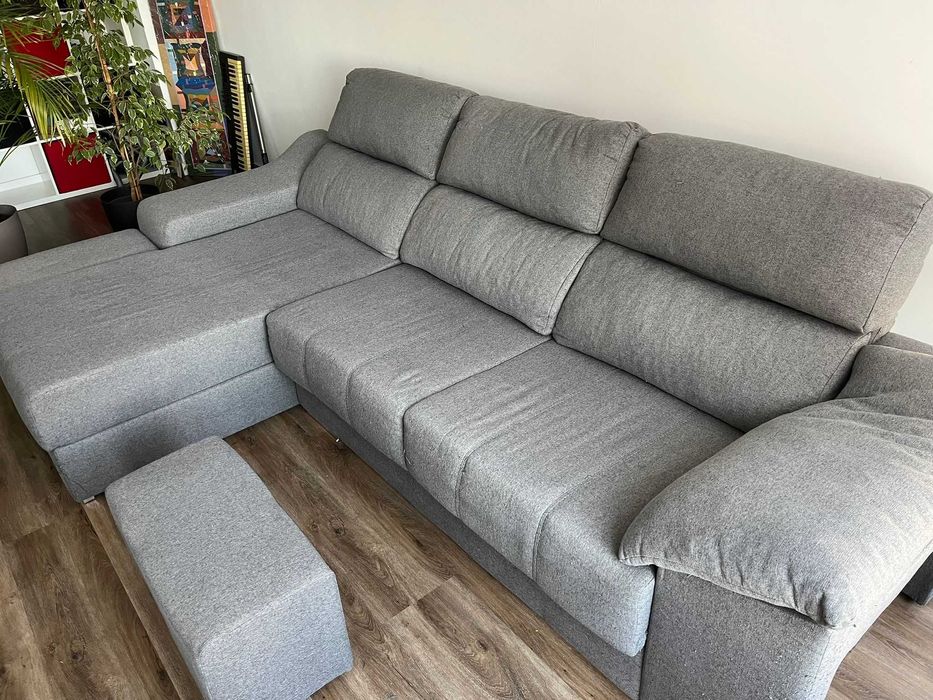 Sofá Retrátil e Reclinável Cinza + Capa + Encosto de pés