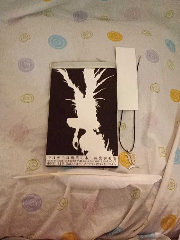 Death note caderno + colar + marcador + caneta pena