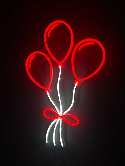 Неонова вивіска "Кульки 3шт рожева нитка" багатокольорова, 600*400 мм