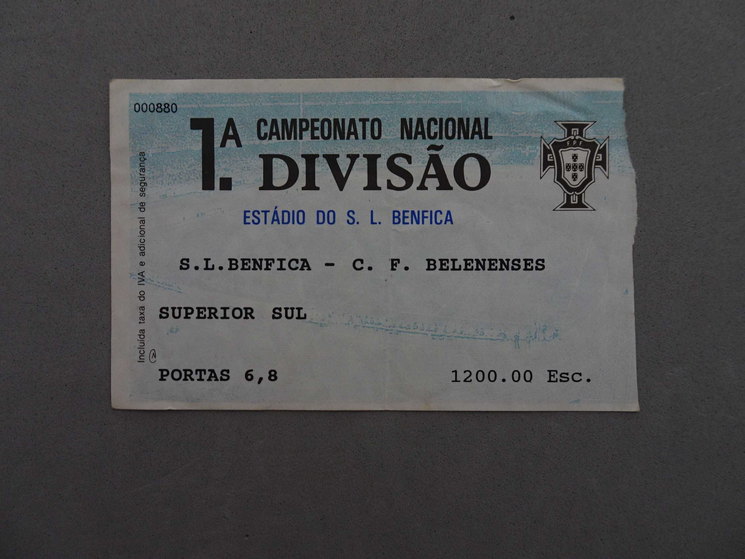 Bilhete de futebol Benfica Belenenses 1ª divisão