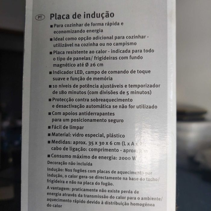 Placa de indução Silvercrest 2000W em caixa com manuais e tudo OK