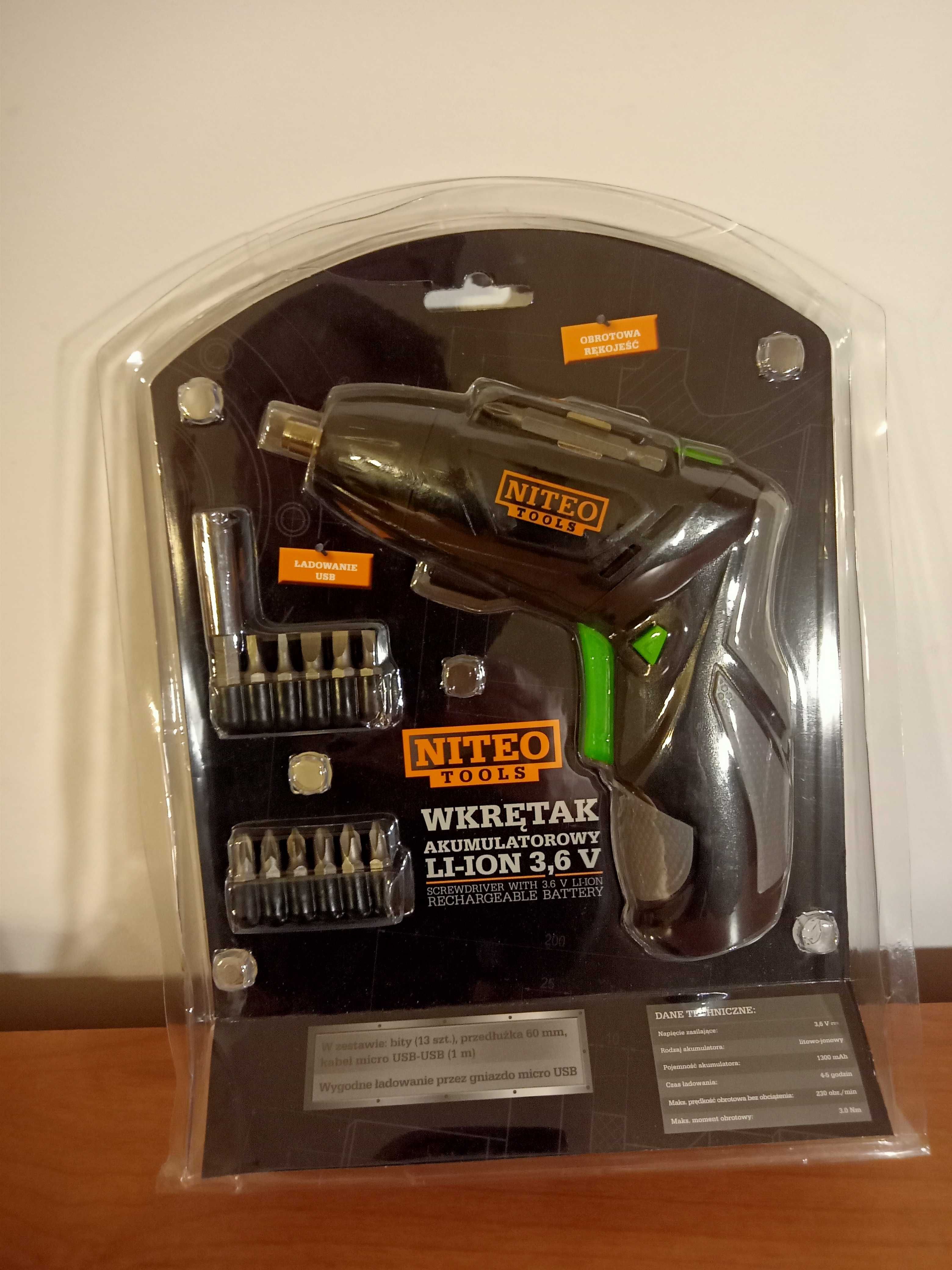 Wkrętak akumulatorowy Niteo Tools 3.6V LIOCD0448-21 wkręty bity  nowy