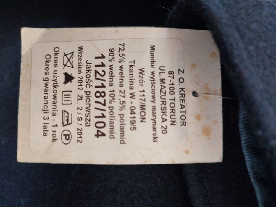 Mundur wyjściowy MW marynarski Nowy 112/187/104