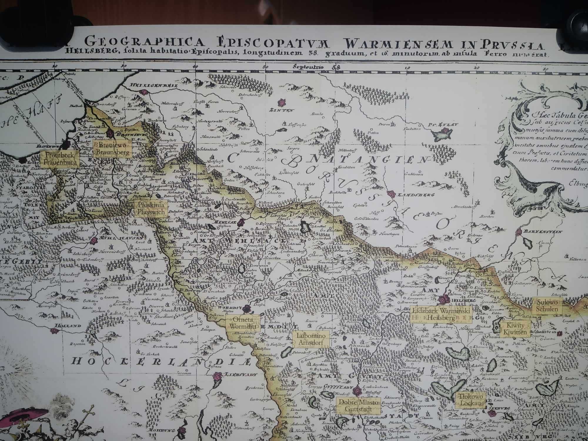 Dawna mapa Warmii, reprodukcja z 1755 roku