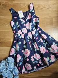 Nowa elegancka sukienka w kwiaty Sinsay XS 34