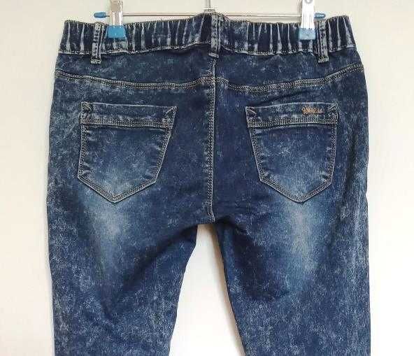 Marmurkowe Jeansy Rurki Jegginsy Guma S/M 36/38