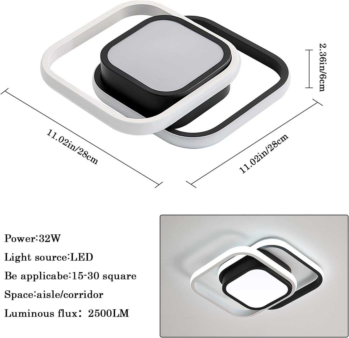 Nowoczesna Lampa Sufitowa LED 32 W Barwa 6000K i 2500 LM