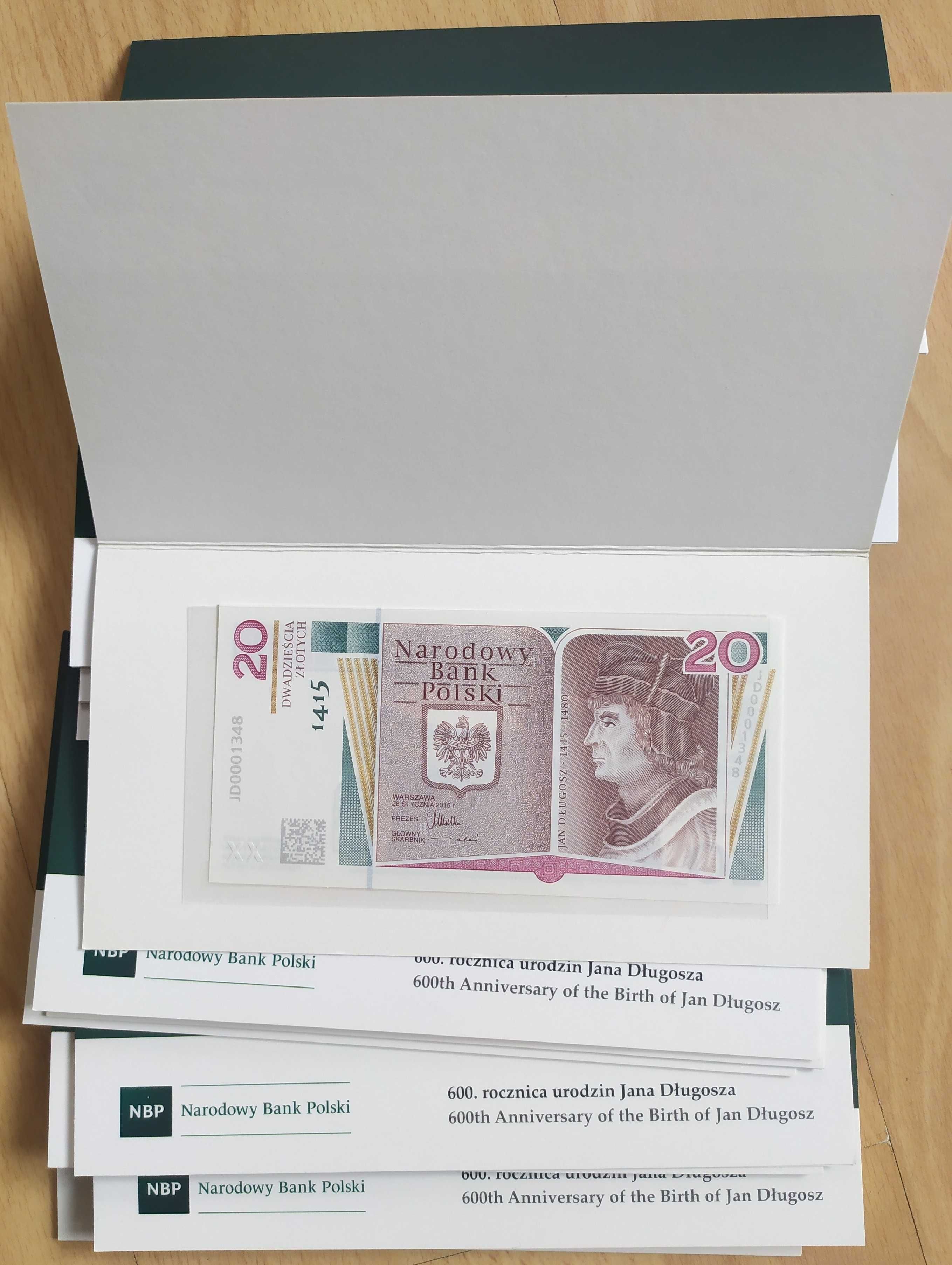 NUMER 1348 Banknot Kolekcjonerski NBP 20 zł JAN DŁUGOSZ 1050  Folder