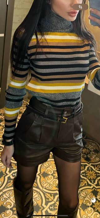 Шорты Maje натуральная кожа коричневые