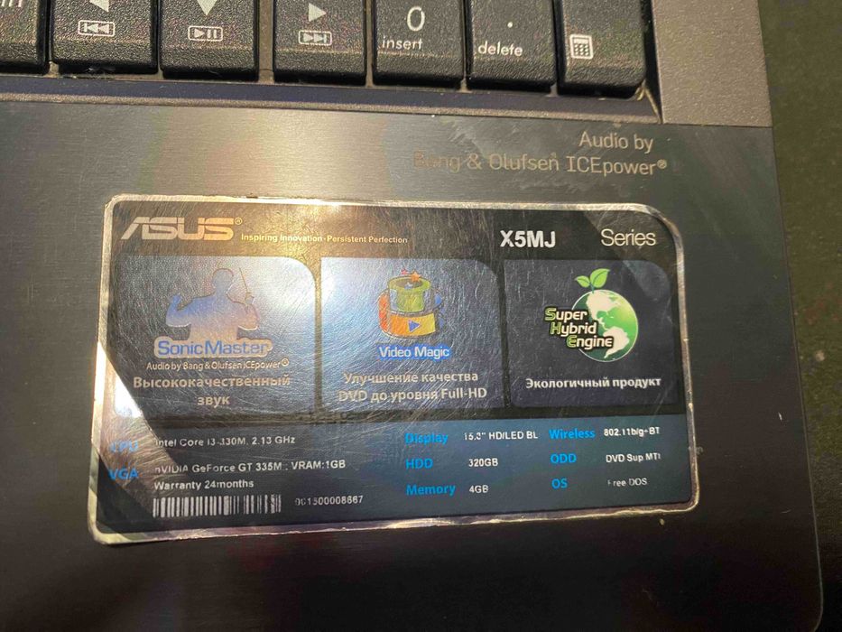 Ноутбук Asus X5MJ Intel i3, 4Гб ОЗУ, Geforce GT335M 1GB, 500Гб HDD