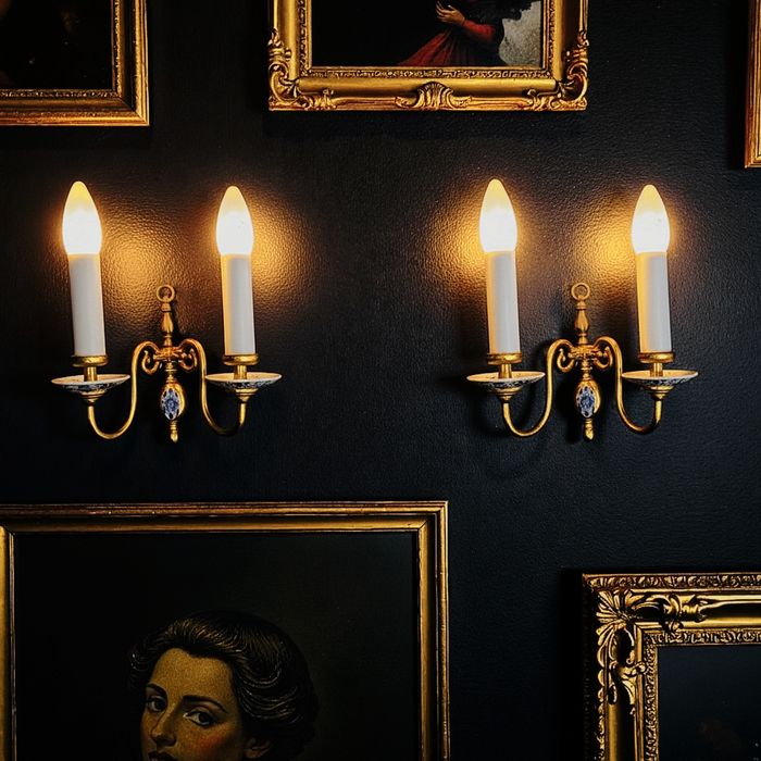 Mosiężne komplet zestaw kinkiety oświetlenie lampy antyk XIX w