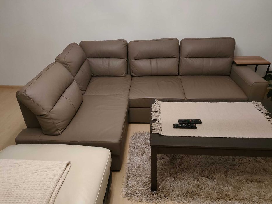 Narożnik skórzany szaro-beżowy