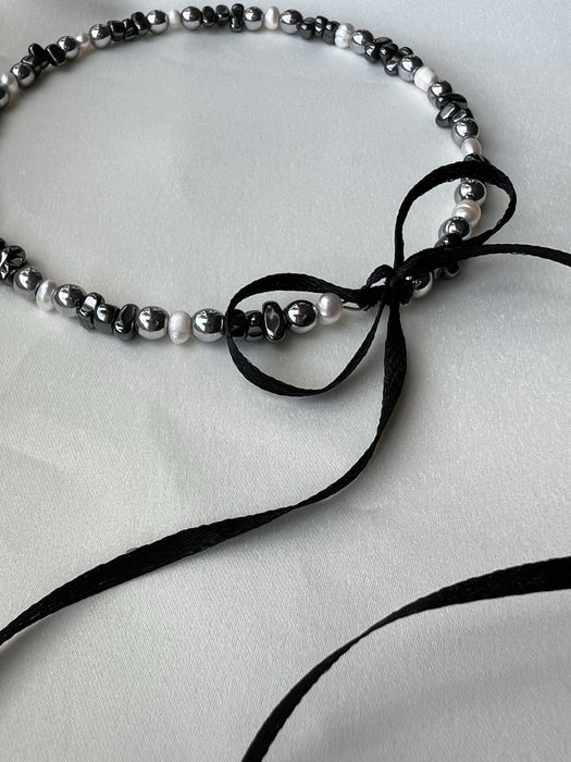 Чокер з натуральних перлин , гематиту