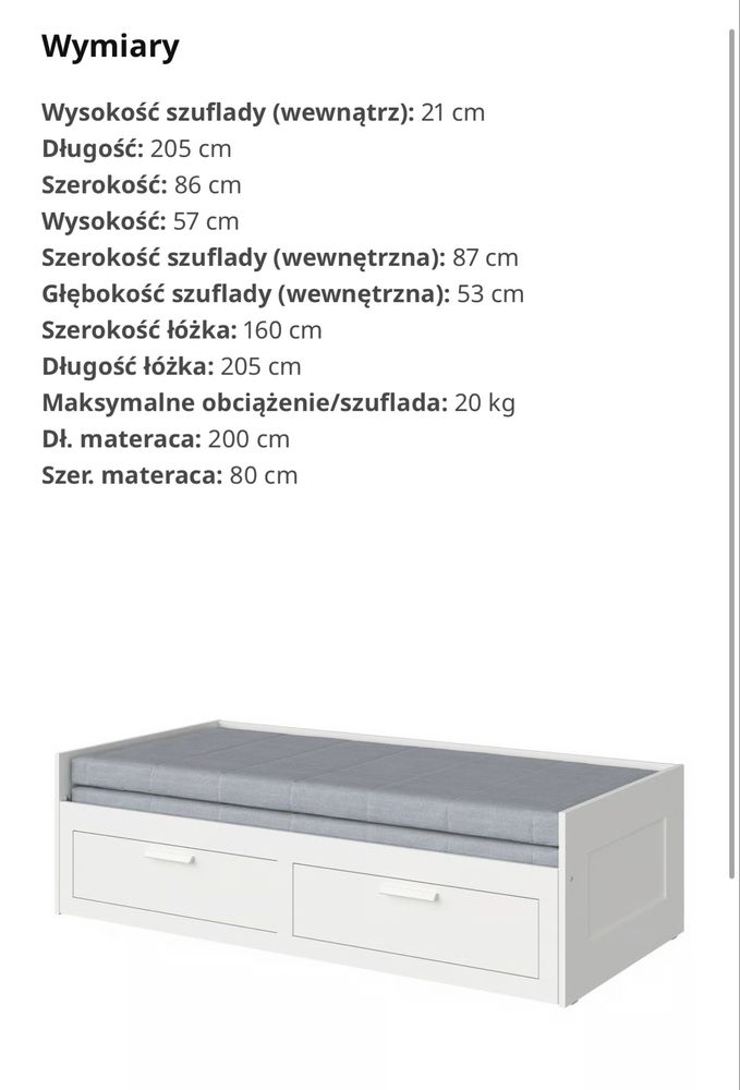 Łóżko Ikea Brimnes Stan bardzo dobry