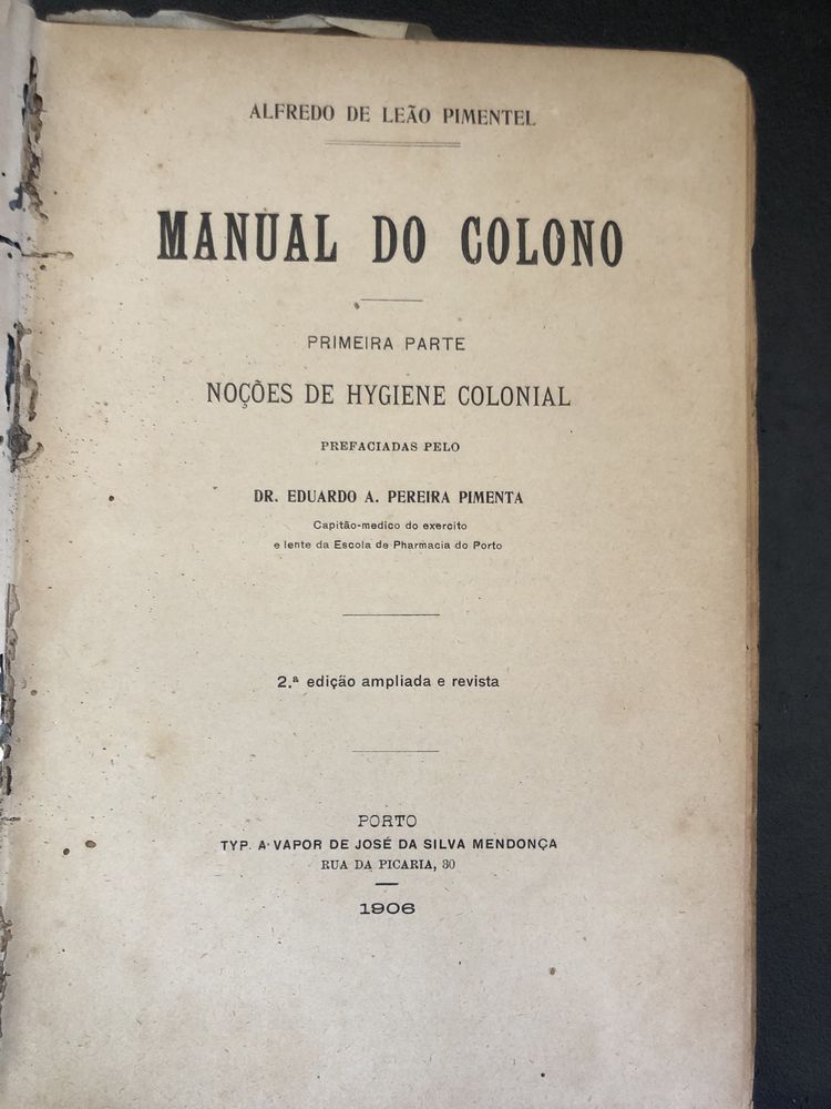 Manual do Colono de A. L. Pimentel ano 1906