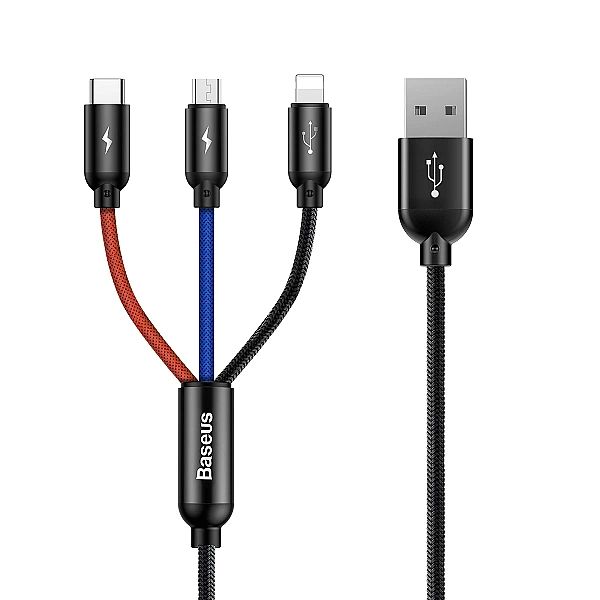 Kabel Baseus Three Primary Colors 3w1 USB-A - micro USB / Lightning /