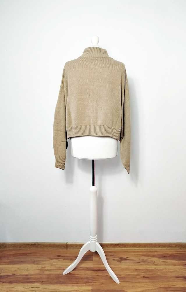 H&M beżowy sweter oversize na zamek
