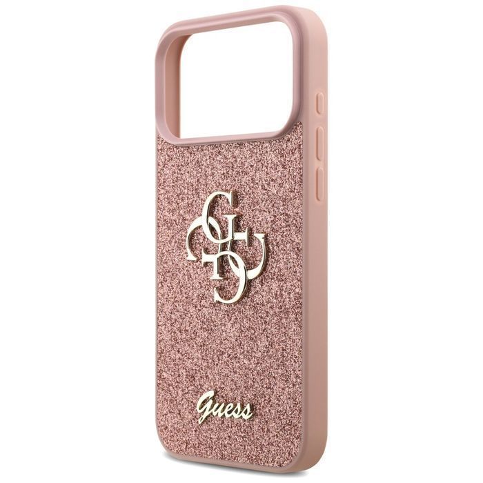 Oryginalne Etui GUESS Fixed Glitter Big 4G do Iphone 17 Pro Max różowy