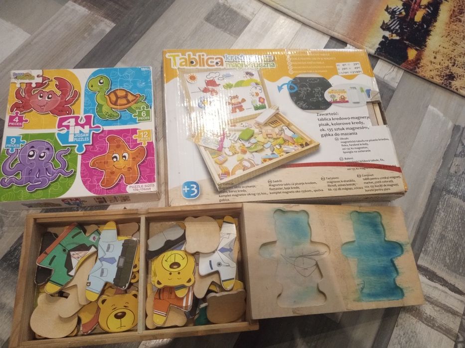 Zabawki drewniane edukacyjne+puzzle