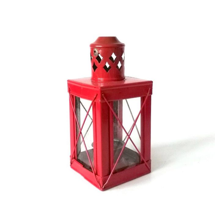 Lampion latarnia latarenka czerwona retro dekoracja