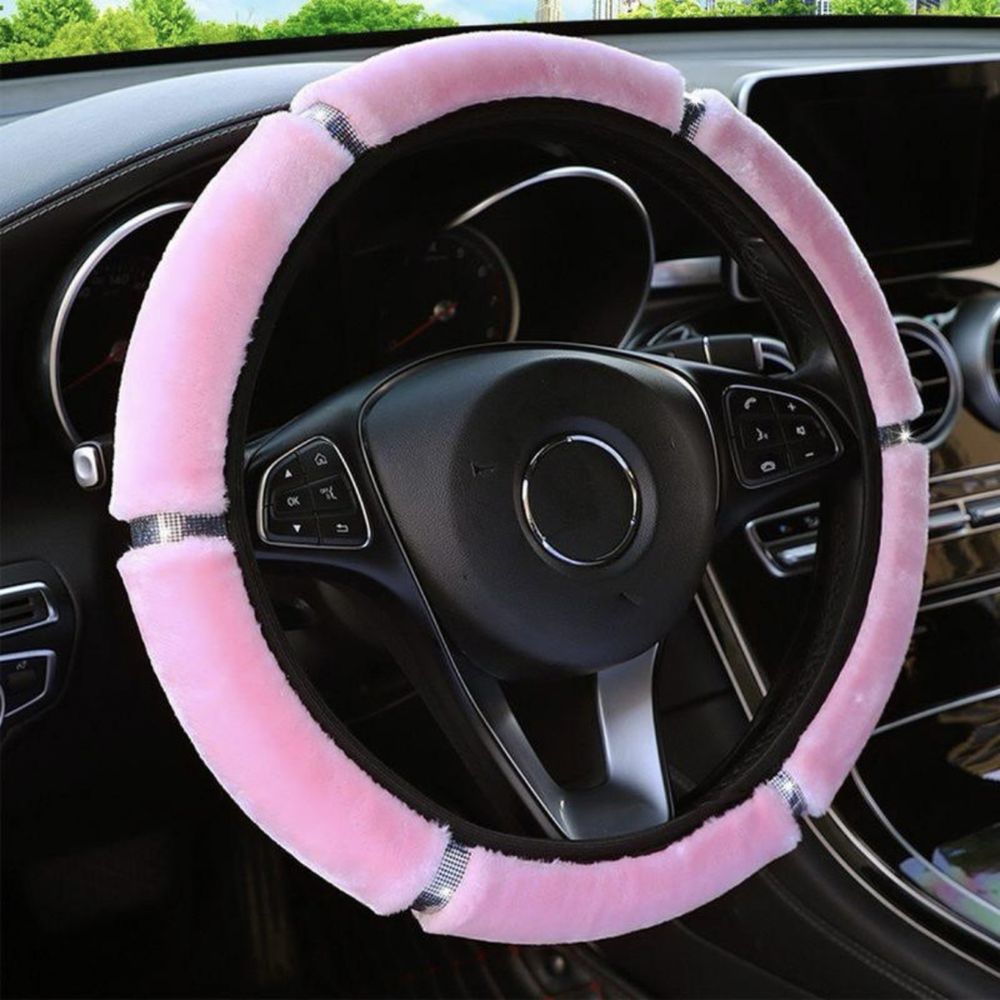 Чехол на руль розовый с блестками пушистый женский аксесуар для авто