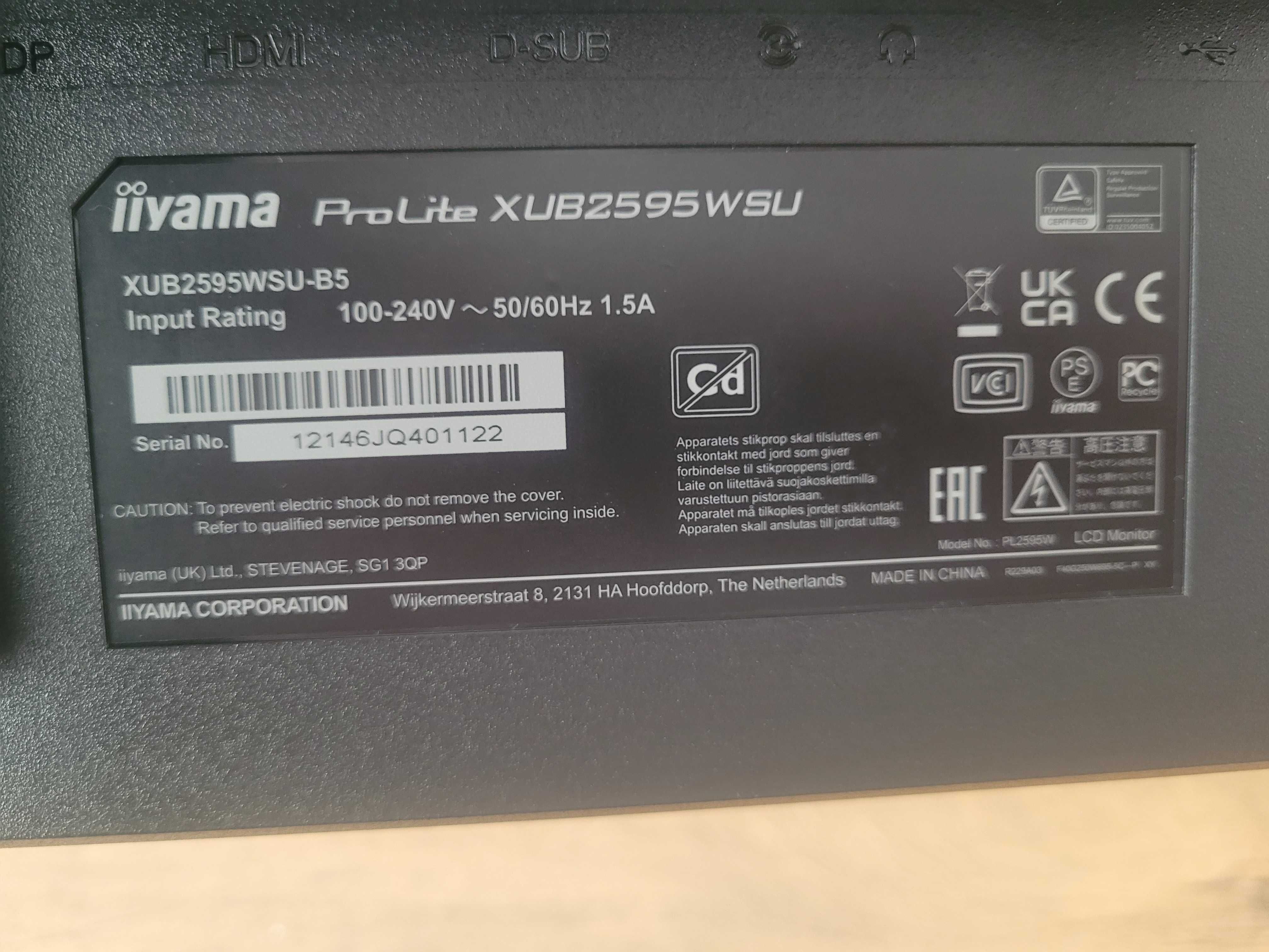 Monitor IIYAMA ProLite XUB2595WSU-B5 25" 1920x1200px IPS 4 ms [GTG]