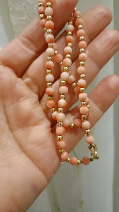 Вінтажне намисто рожевий, лососевий корал ,золото 375