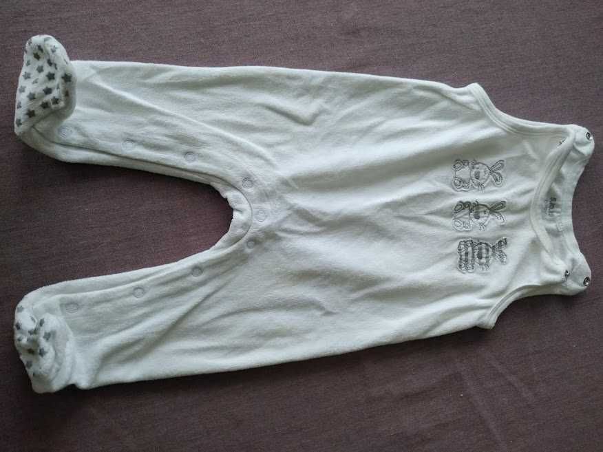 Śpioszki niemowlęce 5-10-15 biały welur, rozmiar 68