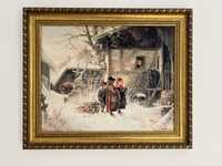 Children in the Snow, Bernhard Frohlich (b. 1823 /German) w ramie.