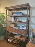 estante, armario, aparador, prateleiras, livreiro, oriental, rustico