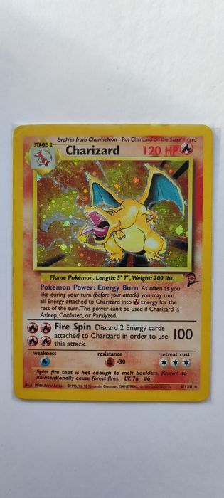 Oryginalna karta Pokemon Charizard holo 4/130 Base set 2 - vintage