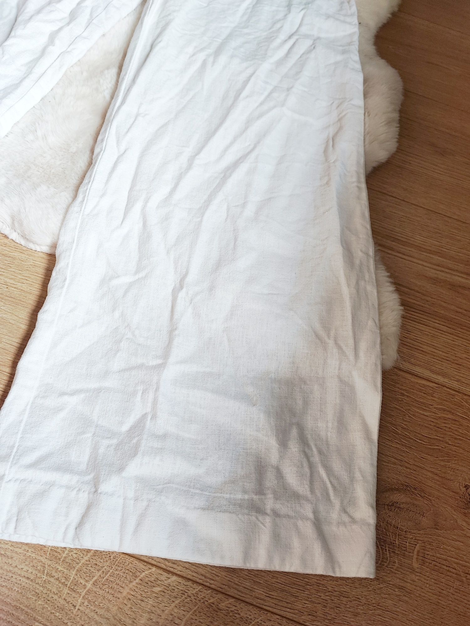 Białe jakościowe lniane spodnie L Next szeroka nogawka lato