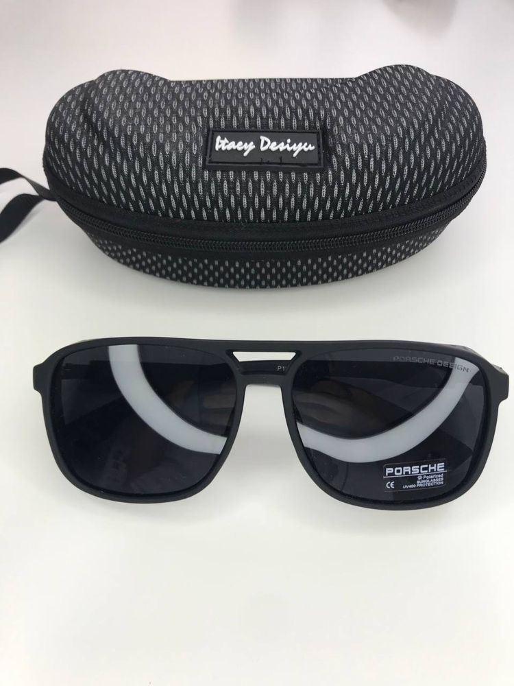 Мужские солнцезащитные очки PORSCHE Polarized Крупные с шторками ЧЕРНЫ