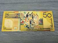 Bingo i Bluey pozłacany banknot 50 Dolarów Australijskich Dwustunny