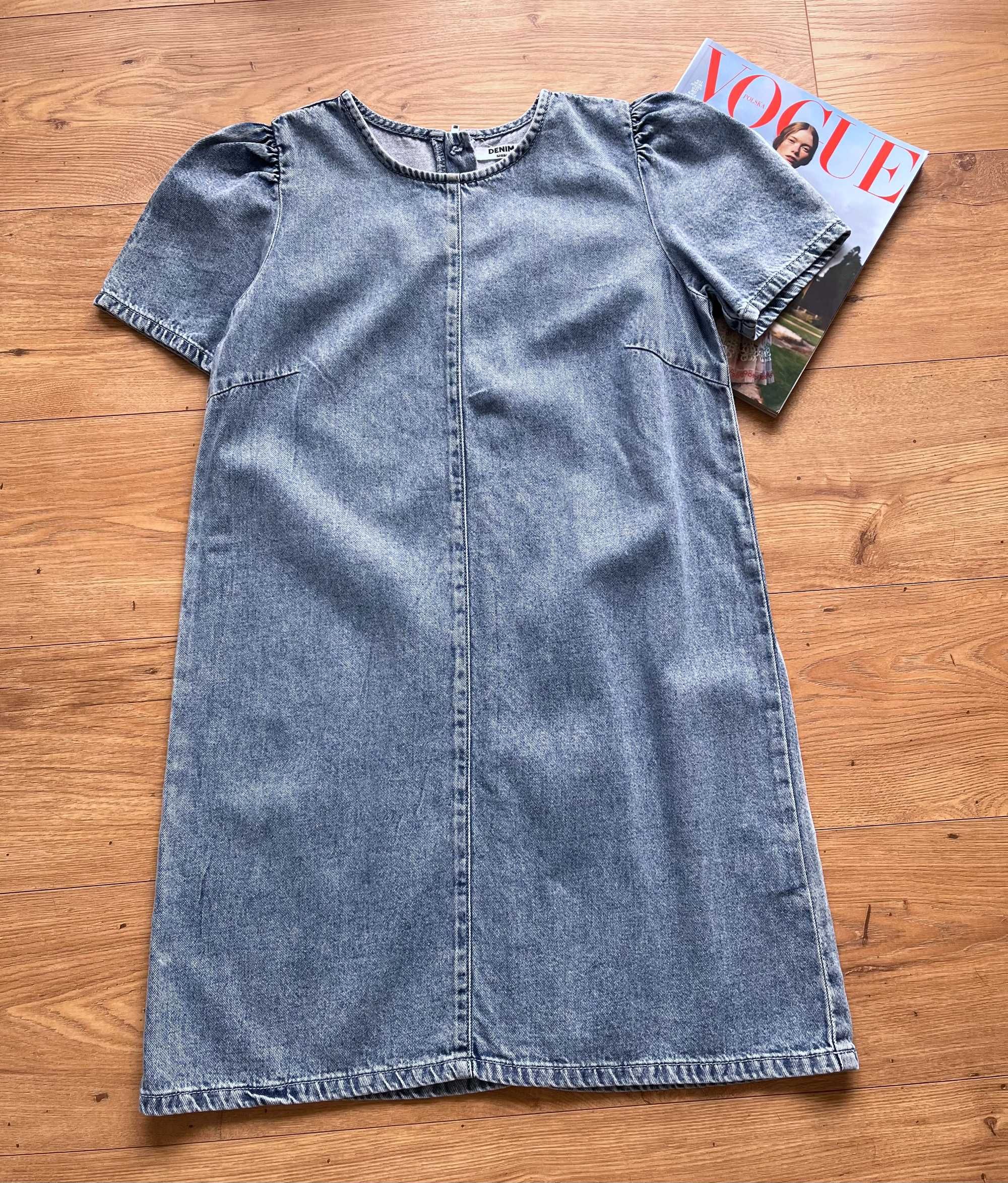 Sukienka Sinsay 36 S jeans jeansowa niebieska bufki krótki rękaw